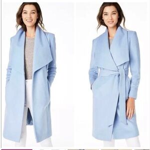 Cole Haan Women's Premium Wool Blend Trench Coat Ice Blue